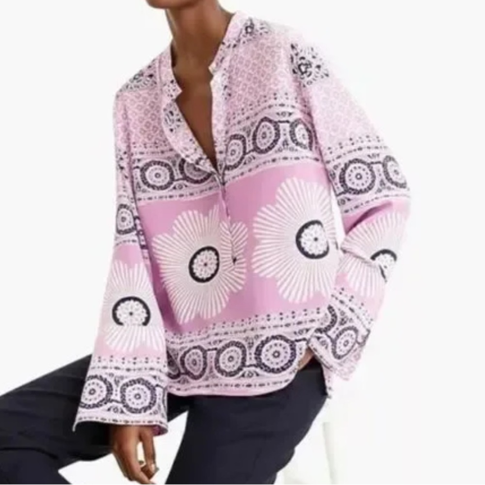 Point Sur Silk Tunic In Block Floral Print Size XS